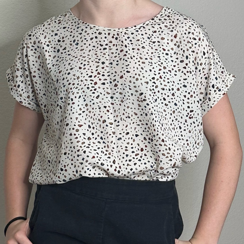 MTS Boutique Speckled Spotted Dolman Blouse |Cream/Burgundy/Olive/Tan | Size: S